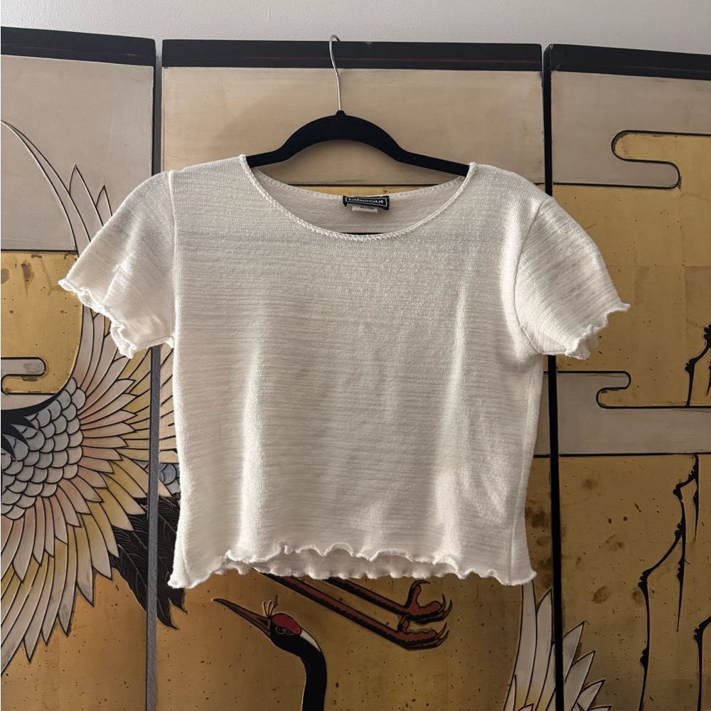 Takeout Cream Ruffle Hem Crop Top
